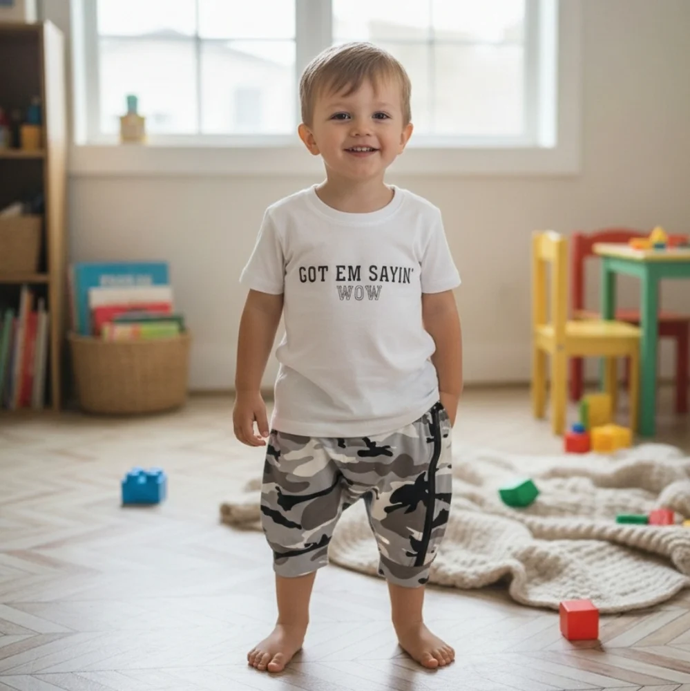 Boys Graphic T-Shirt and Camo Jogger Set Trendy 2-Piece Kids Streetwear Outfit